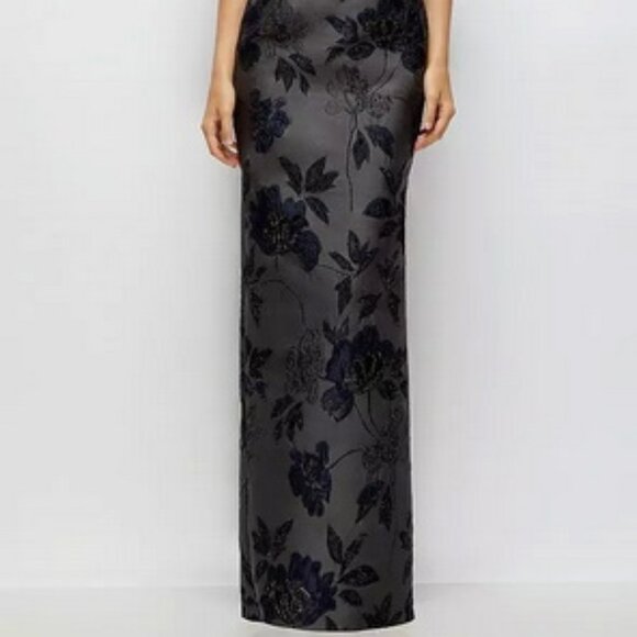 Alfred Sung Metallic Floral Jacquard Strapless Sheath Gown D877NGM - Picture 2 of 6